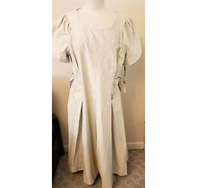 Calvin Klein Dress Sz- 16 Short Tulip Sleeve Round Neck Side Belted Pearl Cotton