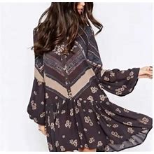 Free People From Your Heart Dress Midnight Brown Boho Floral Mini S