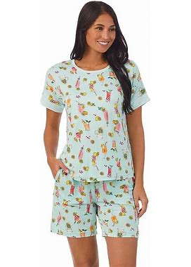 Women's Cuddl Duds® Allover Print Short Sleeve Sleep Shirt & Bermuda Shorts Pajama Set, Size: XXL, Lt Green