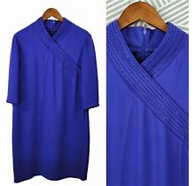 Liz Claiborne Dress Size 14 Evening Dress Layered Beaded Collar Blue Midi