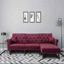 Modern Sectional Sofa,Futon Couch With Reversible Chaise Red