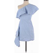 Viva Aviva Casual Dress - Mini Plunge Short Sleeves: Blue Print Dresses - Women's Size 0