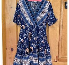 Shein Dresses | Soft Cotton Summer Dress V Neck Flounce Flowers | Color: Blue | Size: 7G