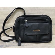 Multisac Zippy Triple Compartment Black Faux Leather Crossbody Purse Handbag