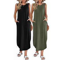Riyiper 2 Pcs Women's Maxi Dress Sleeveless Sundress Women Long Dress Split Maxi Dresses Womens Beach Maxi Dress With Pockets