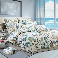 Duvet Cover Set King 100% Cotton Soft Coastal Bedding 3 Pieces Starfish And...