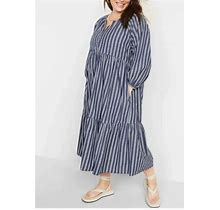 Old Navy Blue White Striped Button Front Tiered Midi Swing Dress 4X