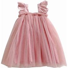 Follure Toddler Girls Fly Sleeve Solid Color Flower Petals Tulle Dress Dance Party Princess Dresses Clothes Dress For Baby Girl Floral Midi Dress