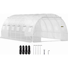VEVOR Walk-In Tunnel Greenhouse 20 X 10 X 7 ft Portable Plant Hot House W/ Galvanized Steel Hoops 3 Top Beams Diagonal Poles 2 Zippered Doors & 12