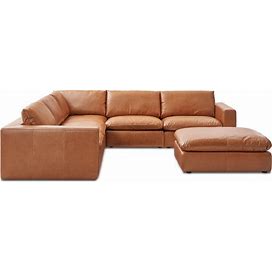 Brown Top Grain Leather L-Shape Sectional Sofa With Ottoman | Dawson By Castlery