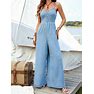 Women's Denim Jumpsuit Overalls With Straps, Holiday Leisure Beach Wear For Summer, Wide Leg Supersize Jumpsuits For Women, Easter & Spring & Country Music Festival Outfits,M