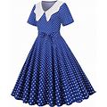 Polka Dots Dress Vintage Collar Party Swing Gown Homecoming Dress For Women Short Sleeve Casual Prom Dress