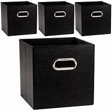 PRANDOM Leather Foldable Cube Storage Bins 11X11 Inch [4-Pack] Fabric Storage Baskets Cubes Drawer With Cotton Handles Organizer For Shelves Nursery
