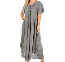 Sakkas Lilia Embroidered Lace Up Bodice Relaxed Fit Maxi Sun Dress - A-Grey - One Size Regular