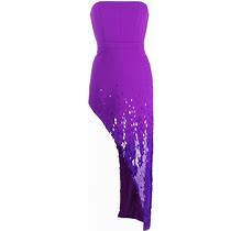 David Koma - Gradient Payettes Asymmetric Strapless Dress - Women - Polyester/Virgin Wool/Elastane/Acrylic - 8 - Purple