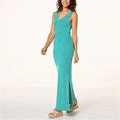 Nina Leonard Sleeveless Mixed Stripe Maxi Dress - Blue - Size Medium