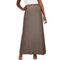 Plus Size Women's Stretch Knit Maxi Skirt By The London Collection In Black Khaki Houndstooth (Size 18/20) Wrinkle Resistant Pull-On Stretch Knit
