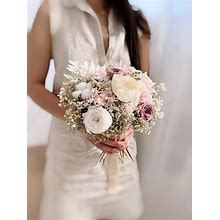 Hydrangea & Roses Boho Wedding Bouquet, Tender Cute Natural Dried Bunch, Bridal Preserved Floral Set