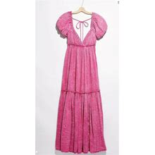 Free People Monsoon Washed Pink Tiered Lace Trimmed Maxi Dress M $148