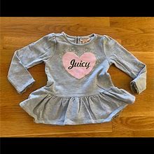 Juicy Couture Dresses | Juicy Couture Toddler Girls Kids Gray Heart Pearl Ruffle Dress Long Sleeve Sz 4T | Color: Gray | Size: 4Tg