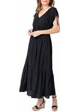 GIBSONLOOK Cinch Sleeve V-Neck Maxi Dress In Black At Nordstrom, Size X-Small