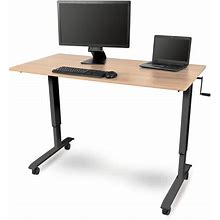 Stand Up Desk Store Crank Adjustable Height Rolling Standing Desk (Charcoal Frame/Natural Walnut Top, 60" Wide)
