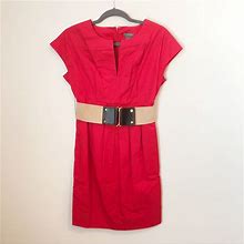 Ann Taylor Dresses | Ann Taylor Red Belted Short Sleeve Dress | Color: Red/Tan | Size: 0