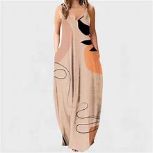 Finelylove Summer Midi Dresses For Woman High Low Dress V-Neck Printed Sleeveless Sun Dress Orange L
