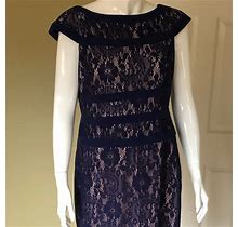 Adrianna Papell Dresses | Adrianna Papell Sheath Dress Size 8 Blue Lace | Color: Blue/Tan | Size: 8