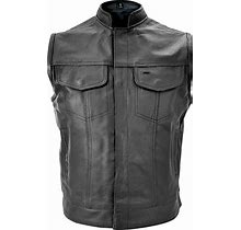 USA Leather 1205 Black Combat Motorcycle Leather Vest With Gun Pocket For Men - Real Genuine Cowhide