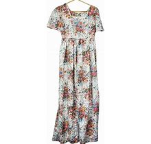 Vintage Dresses | Vintage Handmade Cottagecore Floral Empire Waist Short Sleeve Maxi Dress | Color: Pink/White | Size: S