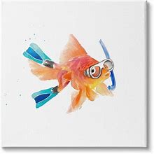 Goldfish Pet Blue Snorkel Gear Funny Swimming Fish By Lanie Loreth Unframed Print Animal Wall Art 24 in. X 24 in.