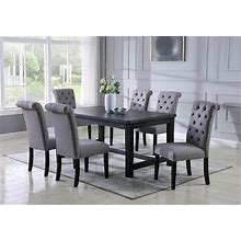 Roundhill Furniture Leviton Wood Dining Set, Table With 6 Chairs, Gray