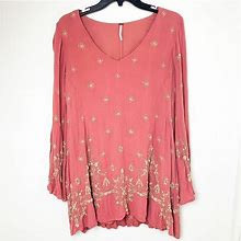 Free People For Uo Pink Long Sleeve Embroidered Babydoll Dress Xs