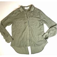 Cloth & Stone Green Lyocell Button Down Shirt Medium Long Tails, Low