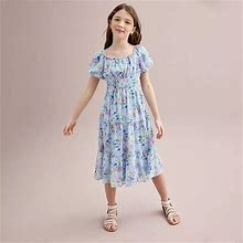 Girls 7-16 Three Pink Hearts Short Sleeve Midi Chiffon Dress, Girl's, Size: Small, Light Blue