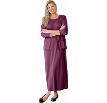 Plus Size Women's Lettuce Trim Knit Jacket Dress By Woman Within In Deep Claret (Size 38/40)