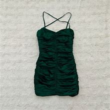 The Sei Dresses | Worn Once The Sei Green Silk Ruched Mini Dress | Color: Green | Size: 0