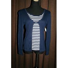 W Tags Kim Roger Navy & White Layered Look Long Sleeve Top Petite