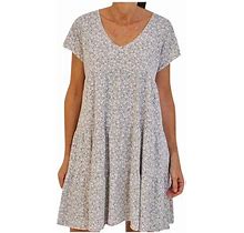 Ichaunyi Summer Dresses Clearance Womens Casual Dress Floral Print Short Sleeve V-Neck Knee-Length Dress