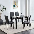 5 Pieces Dining Table Set Tempered Glass Dining Table With 4 Faux