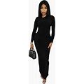 Women's Casual Long Sleeve Bodycon Maxi Dress Y2k Hoodie Ruched Basic Back Hem Split Party Club Night Out Long Dresses