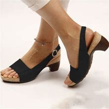 Grishay Women's Elegant Low Chunky Heel Comfy Sandals Black-US 10
