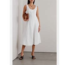 Vince Paneled Linen Blend Slip Off White Sleeveless Midi Dress Size S