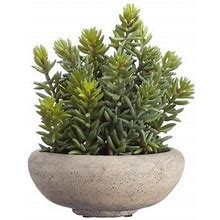 9" Faux Green And Red Stonecrop Sedum In Gray Cement Pot