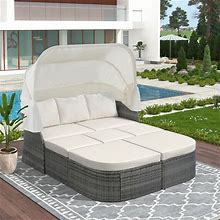 Wicker Sectional Sofa Set With Retractable Canopy Daybed