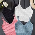 Solid Color Twist Decor V-Neck Tops, Women's Cable Knit Casual V Neck Summer Sleeveless Women's Clothing Cami Tops,Mixed Color,Affordable,Temu