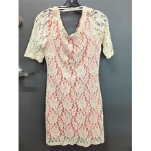 Women's B. Smart Pink White Crochet Embroidered Dress Size 8