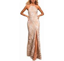 LULU's Dazzled Up Lace Champagne Embroidered Backless Maxi Dress Size XL NWT