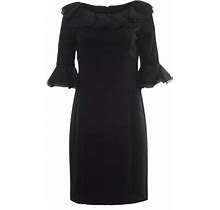 Nue By Shani Women's Ruffled 3/4 Sleeve Sheath Dress Sz 10 Black